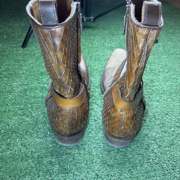 Cuadra Brown Half Python Boots Side Zip Rubber Sole US 10.5 Mex 29.5 Square Toe